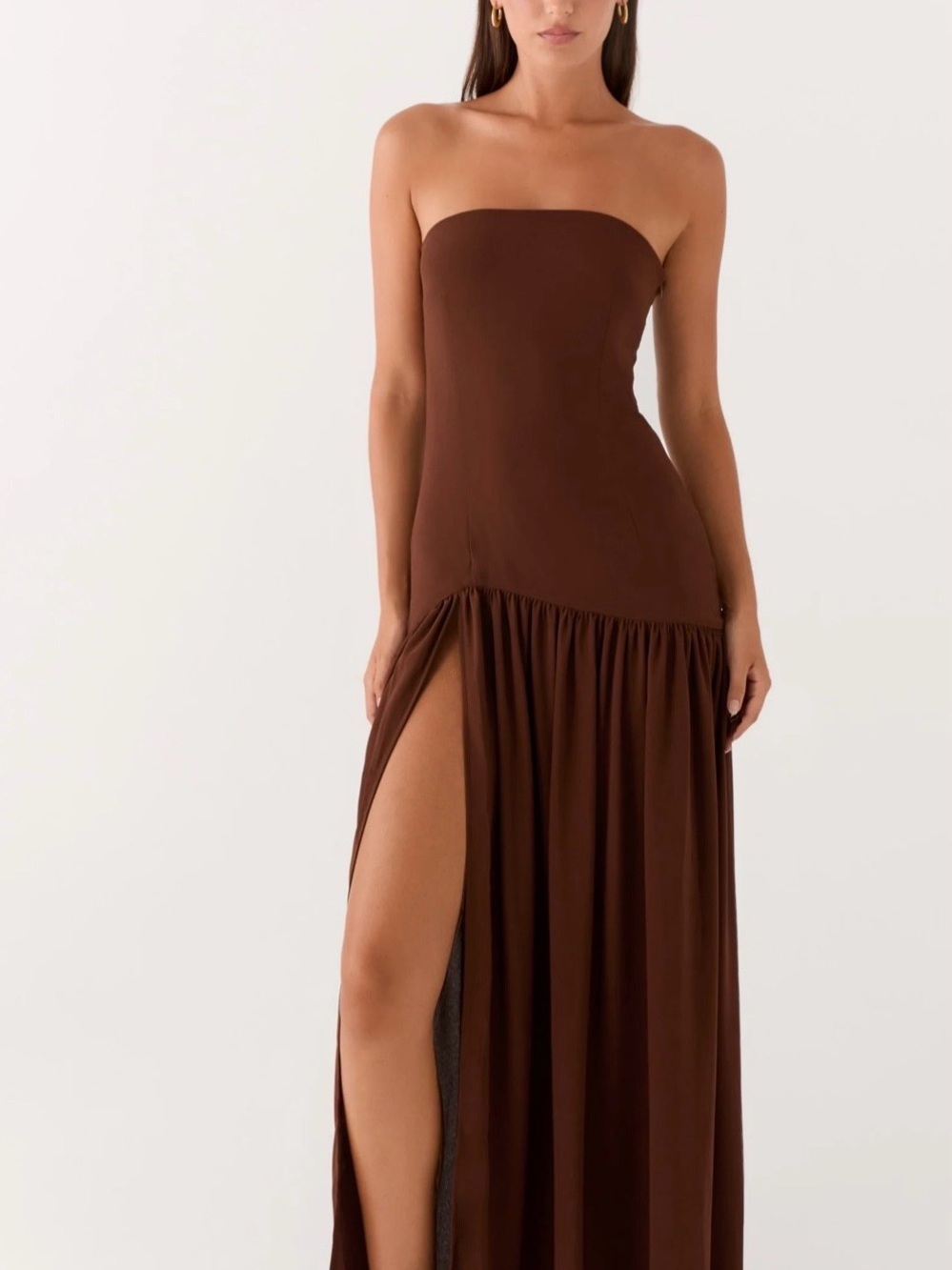 Eden Strapless Brown Maxi Dress with Slit